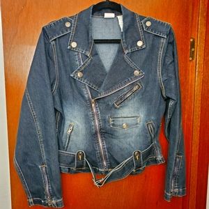 Juniors Stretch Denim, short-waisted, belted jacket (XL)
